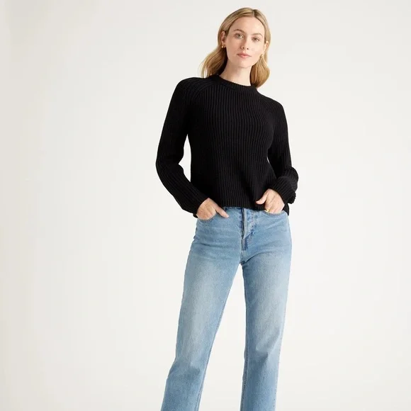 Quince 100% Organic Cotton Fisherman Crew Neck Black Sweater Size XL - Picture 3 of 14